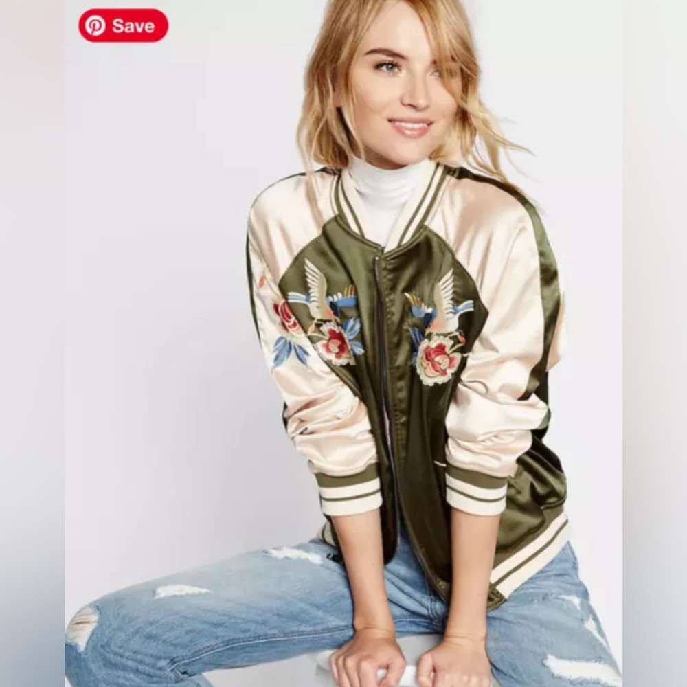 EUC Express embroidered floral reversible bomber jacket sz Small
